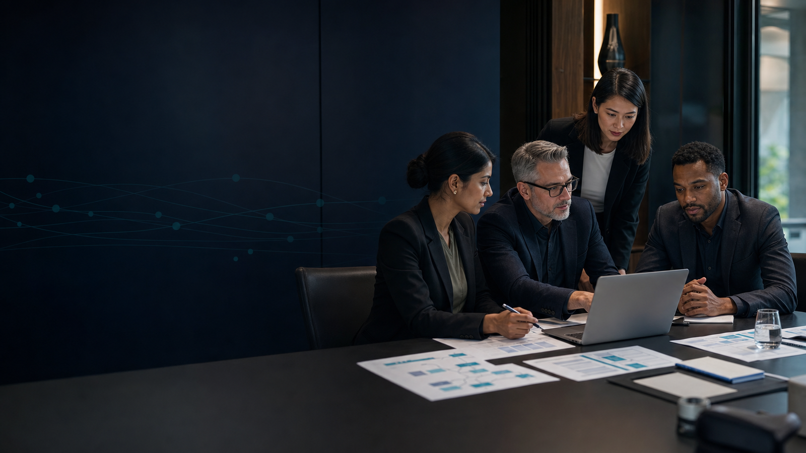 Canadian SME leadership team reviewing an AI implementation roadmap